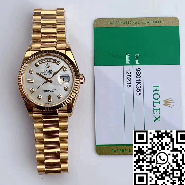 EW M128238 White Scale Rolex Factory Dial Day-Date Diamond Time 0417